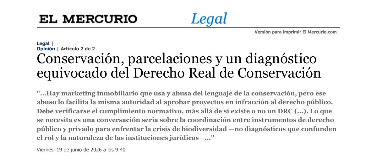 Columna en El Mercurio Legal sobre parcelaciones y derecho real de conservación
